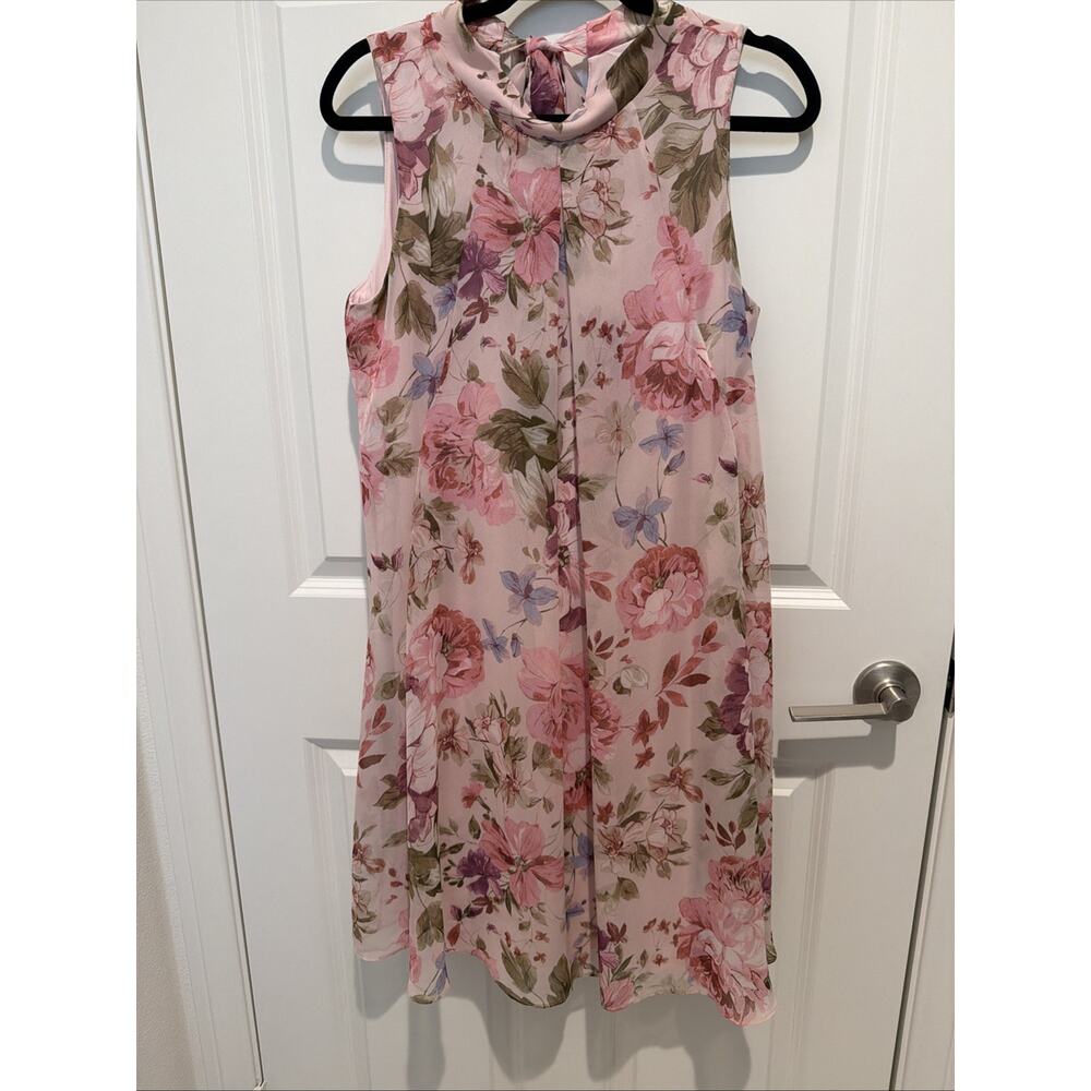 Signature by Robbie Bee Women A-Line Dress Size 10 Pink Floral Sleeveless